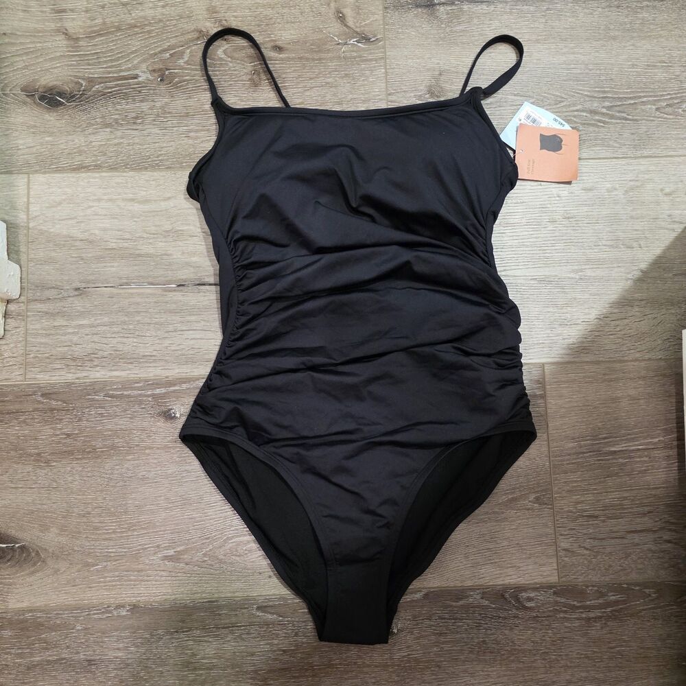 Women's Shade & Shore Black Ruched side Full seat One Piece Swimsuit S 4-6 NWT